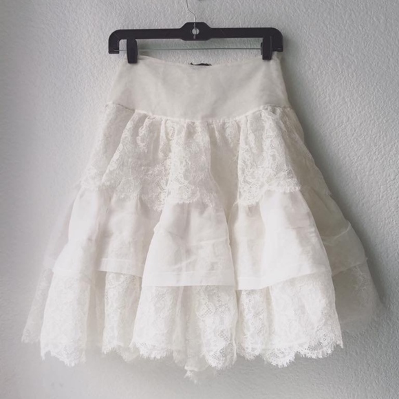 Vintage Dresses & Skirts - Vintage 1950's Sheer Lace Ruffle Tiered Skirt